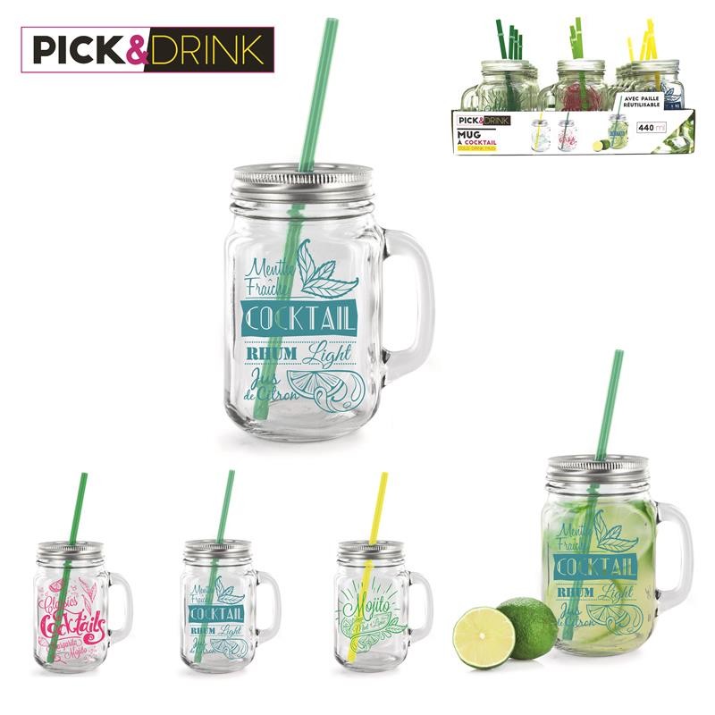 MUG VERRE COCTAILS AVEC PAILLE