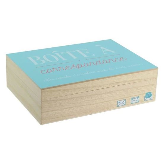 Boite à correspondance - Bois - 18 x 24 cm - Beige et bleu
