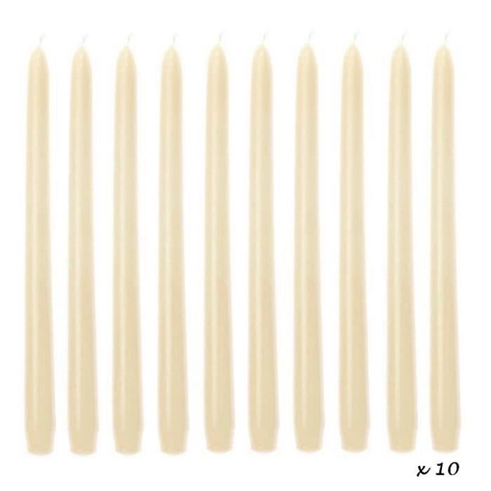 10 Bougies Ivoire Chandelier 25 cm, Bougie flambeau, diam. de base 2,2cm - Unique