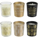 Bougies parfumées Home déco art Coffret de 6 assorties Senteur vanille Pots verre Doré noir et transparent